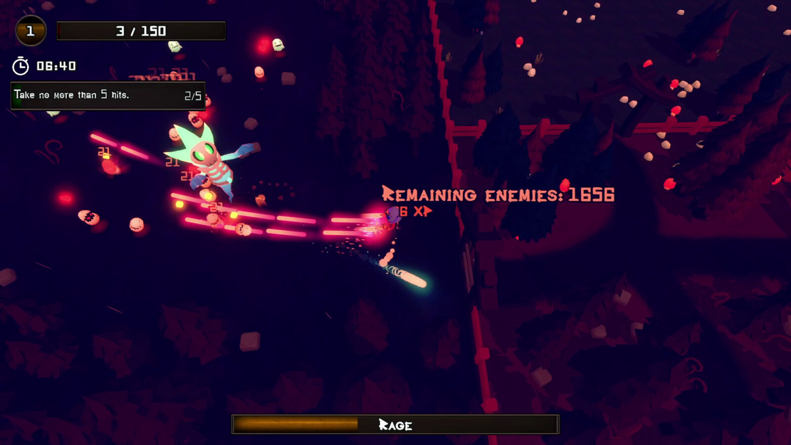 Behold the Horde 遊戲截圖二，展示後期關卡中，畫面充斥著大量敵人與華麗的攻擊特效，場面混亂