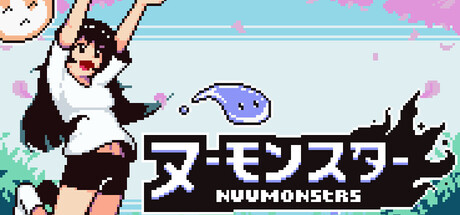 Nuumonsters 遊戲首頁橫幅圖，展示像素風格世界與角色