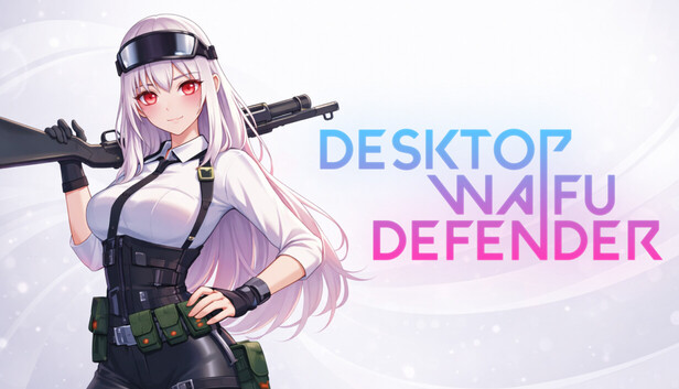 Desktop Waifu Defender Steam 商店膠囊圖片,主要角色與戰鬥畫面。