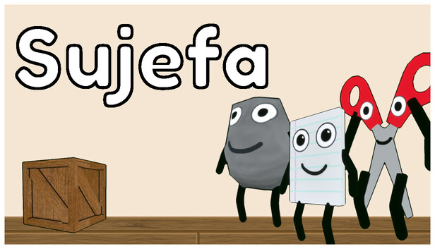 《Sujefa》Steam社群分享圖,展示三位角色:剪刀、石頭、布的卡通外觀。