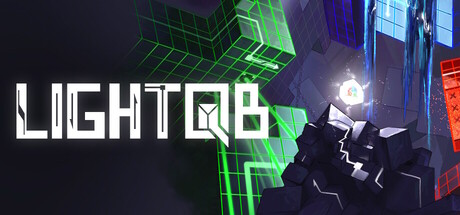 LightQb 遊戲主視覺圖，展示霓虹幾何風格的方格世界