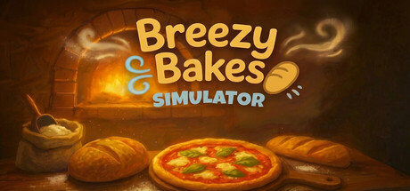 Breezy Bakes Simulator 遊戲標題大圖,展示海邊烘焙坊的歡樂場景