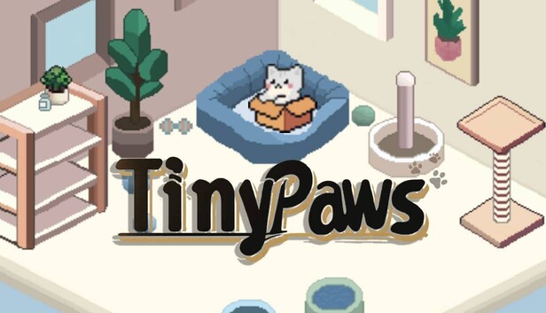 TinyPaws 社群分享用的膠囊圖片,呈現遊戲溫馨又帶點幽默的氛圍。