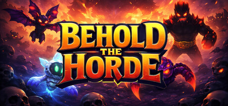 Behold the Horde 遊戲標題橫幅圖，展示主角在色彩繽紛的奇幻場景中對抗大量敵人
