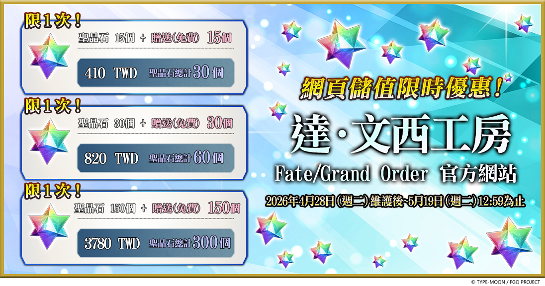 FGO 九週年官網儲值優惠 限定欄位聖晶石