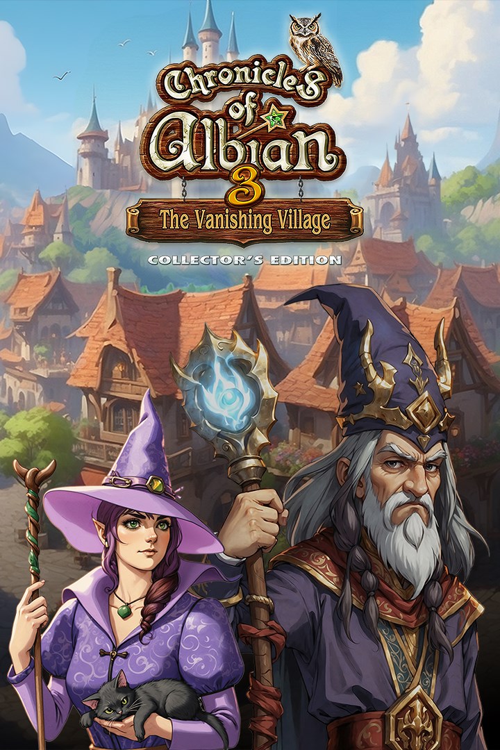 Chronicles of Albian 3: The Vanishing Village Collector's Edition 官方宣傳主視覺圖，展示仙女教母格溫多琳與魔幻城堡場景