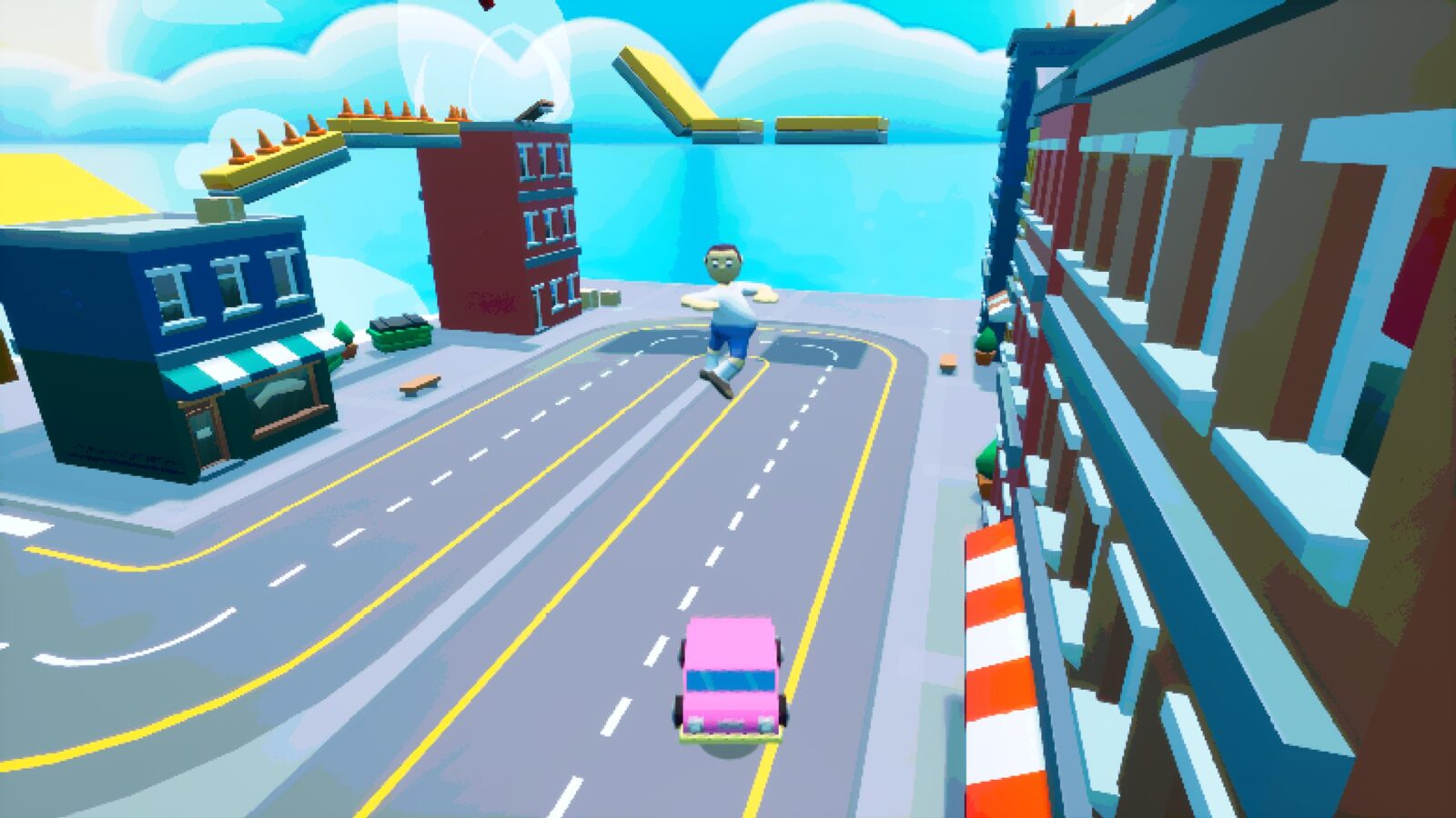 I Wanna Be Car 遊戲實際畫面，展示汽車在繽紛的Low Poly風格關卡中奔馳的情景