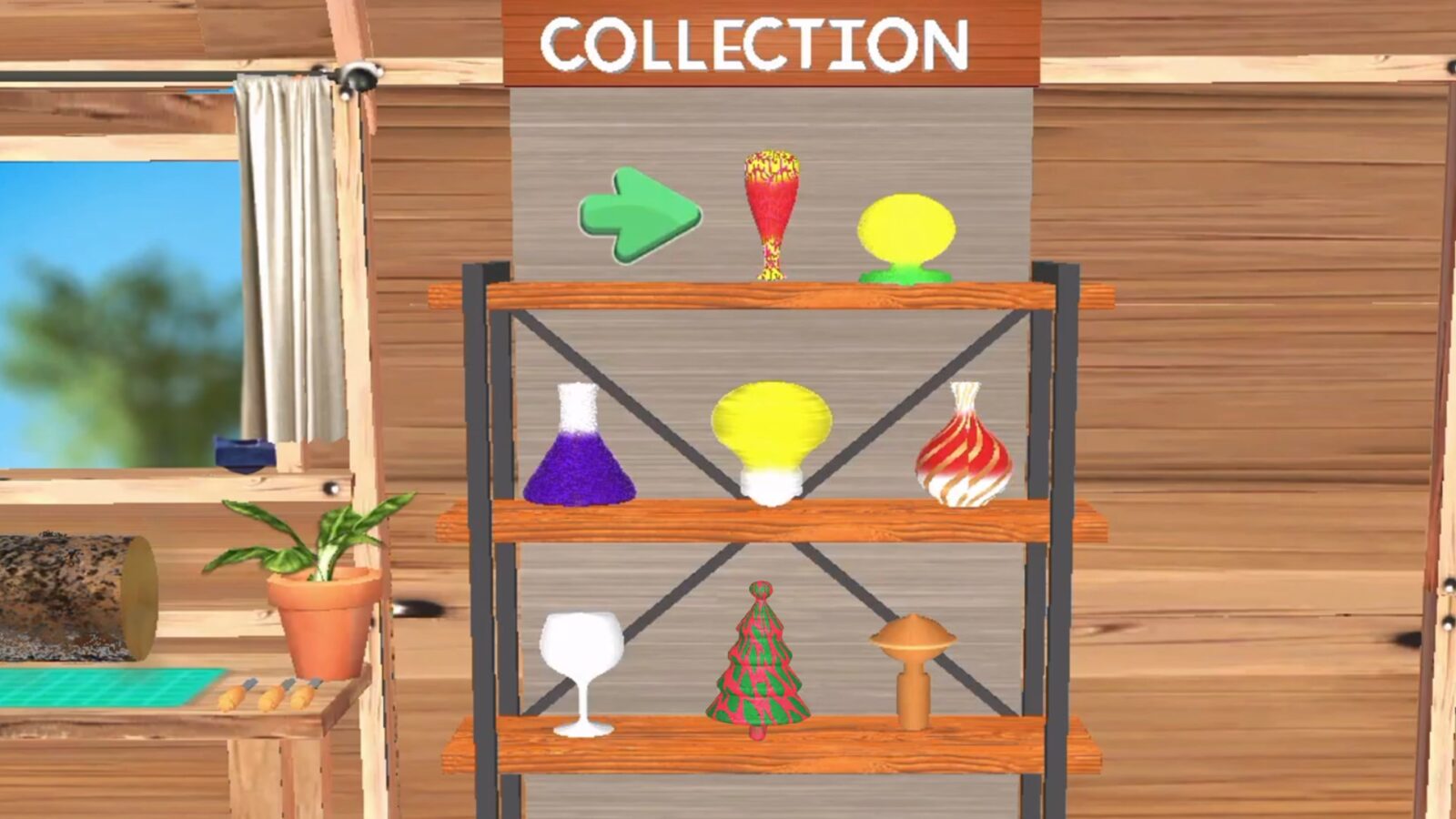 Woodturning 3D 遊戲中，玩家正在為木雕作品噴漆上色