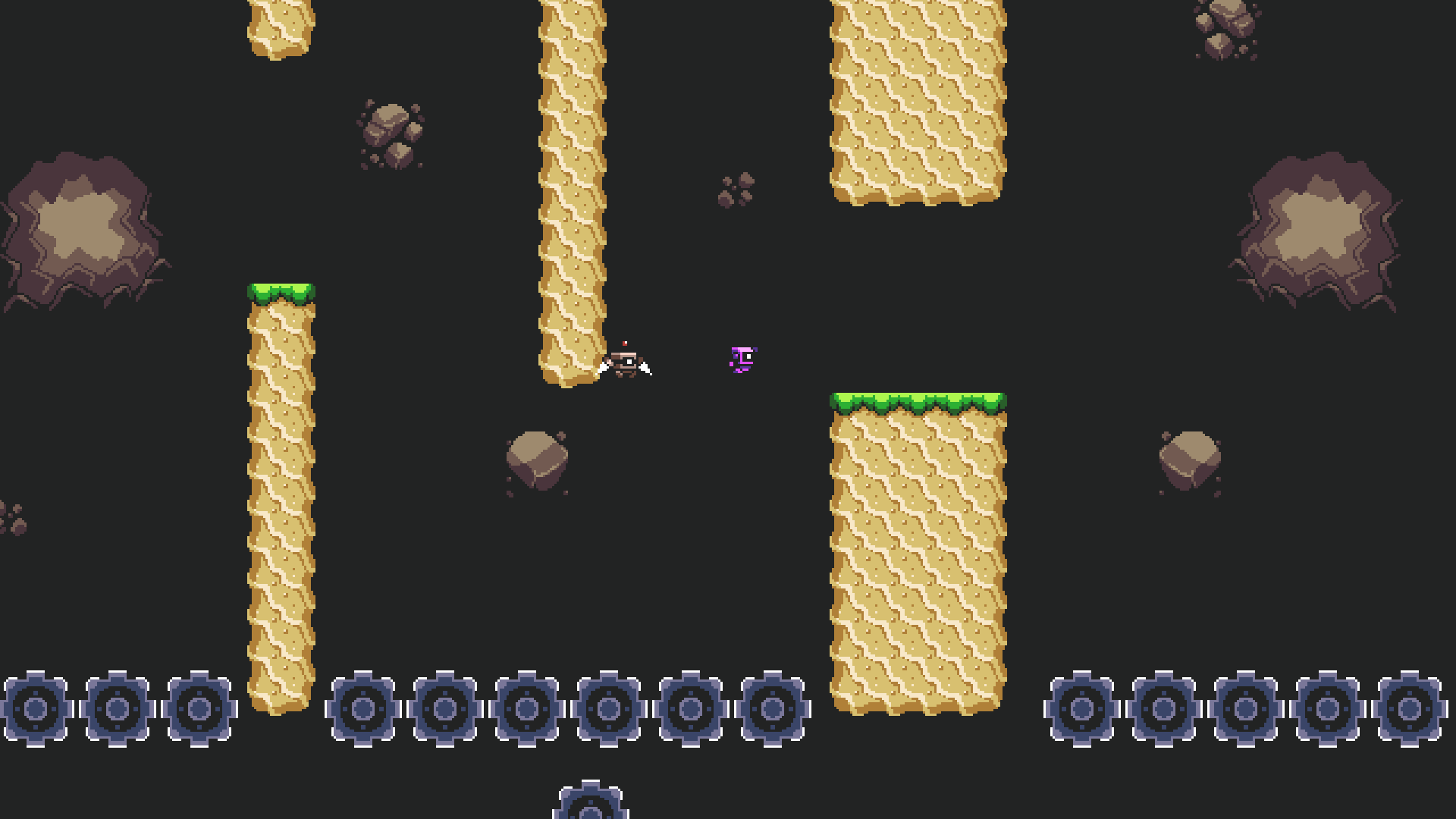 Solar Machina 遊戲畫面之五,俯瞰角度展示複雜的平臺與機關排列。