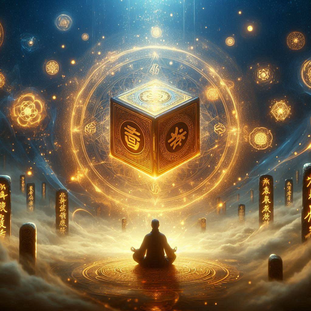 頂級氣運悄悄修煉千年骰子改命系統概念圖，六面骰子決定修仙命運的視覺化插圖