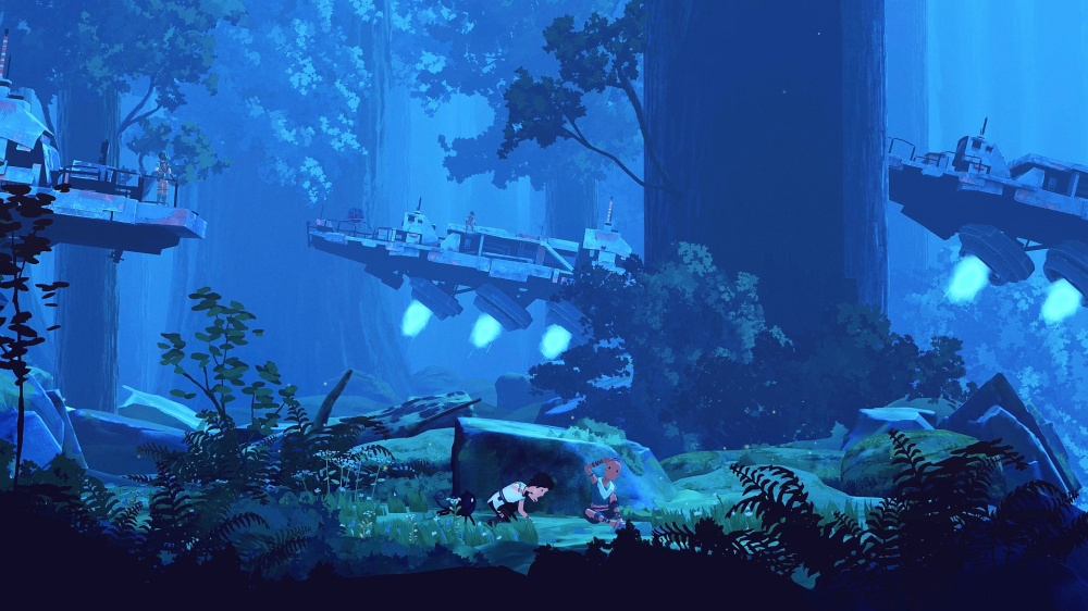 《Planet of Lana II》主視覺圖，拉娜與繆伊在壯麗的黃昏景色中