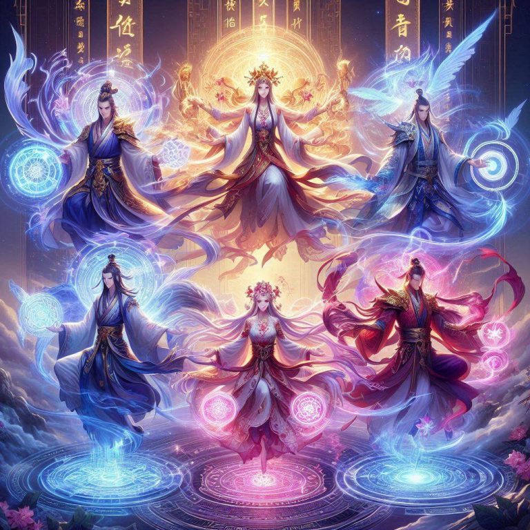 凡人修仙傳M天賦系統封面概念圖：四大修仙流派劍修法修體修魔修