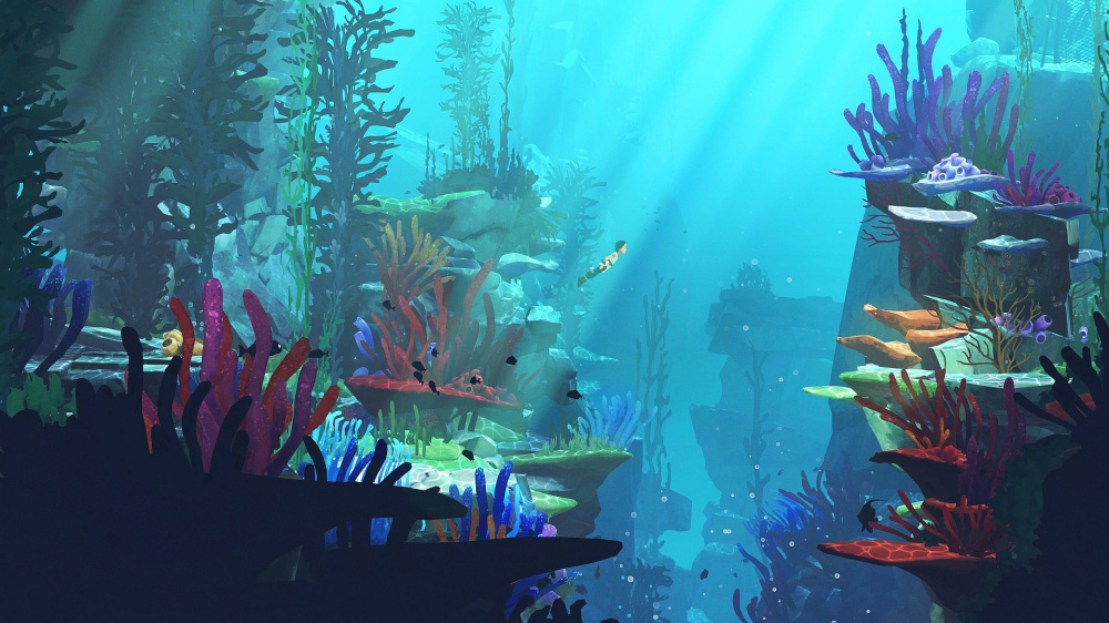 拉娜在複雜的機械結構與自然植被共存的環境中解謎