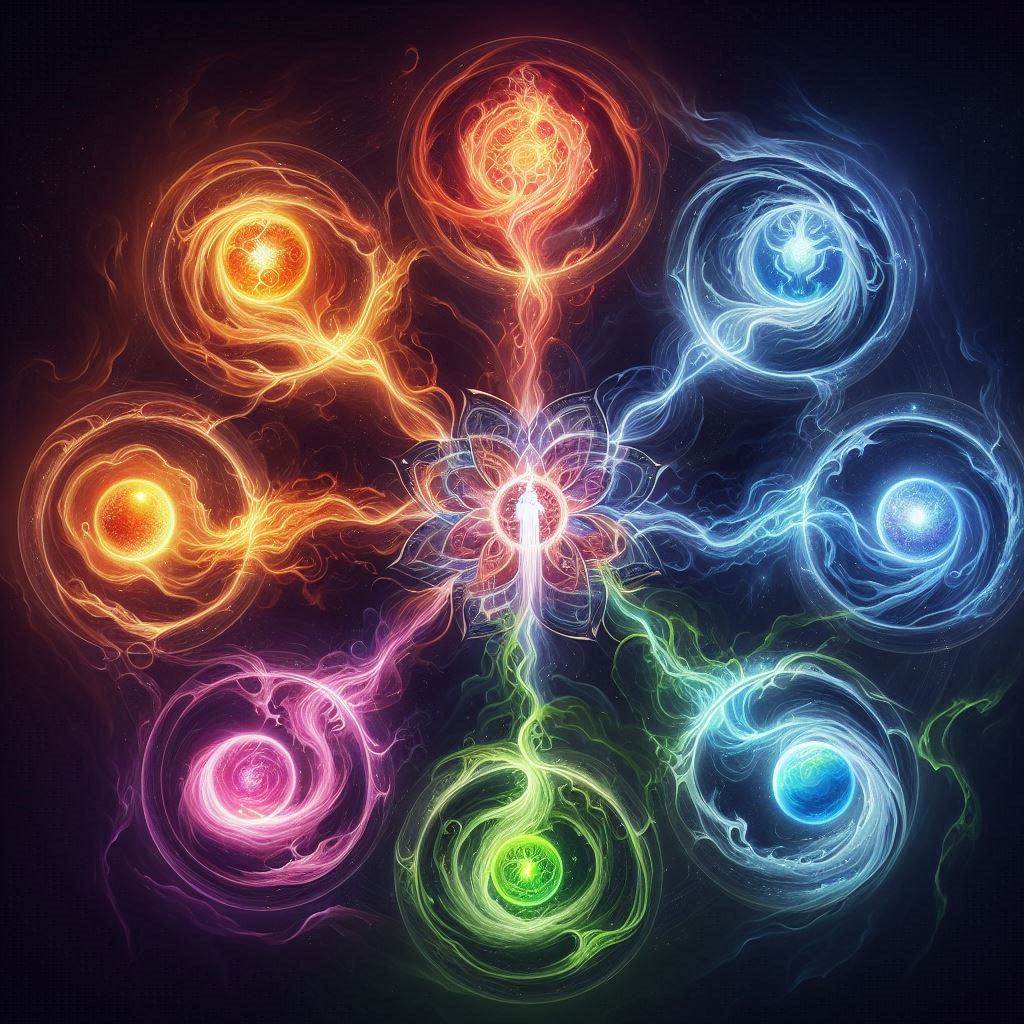 修仙也瘋狂靈根六大屬性示意圖－火木水雷土風六靈根元素概念圖