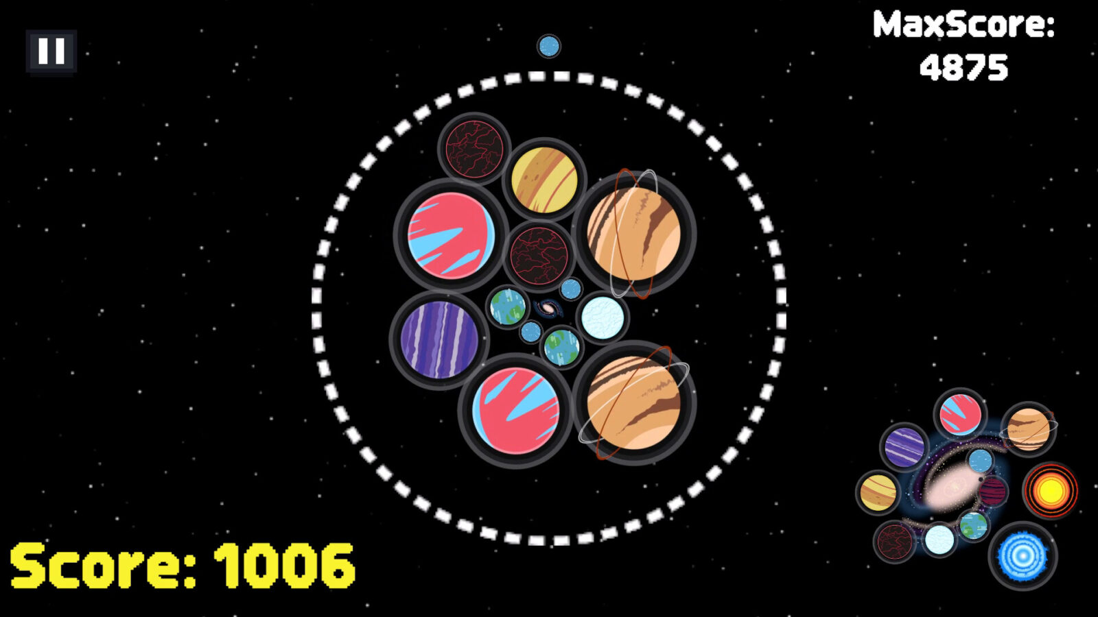 SuperNova 遊戲畫面截圖 - 天體於遊戲空間中堆疊