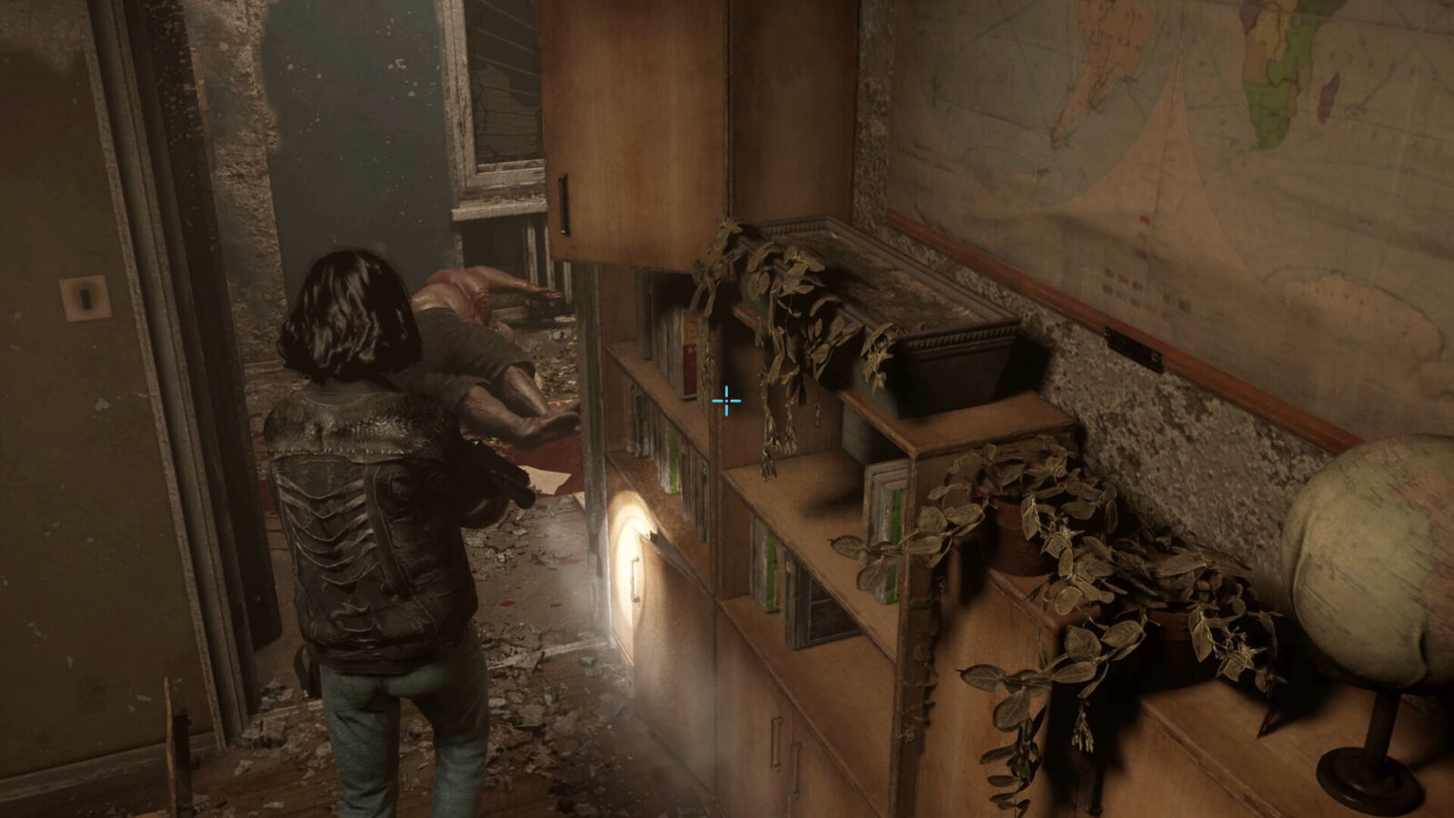 OneTry 遊戲截圖，展示一個充滿血跡與恐怖儀式感的室內場景