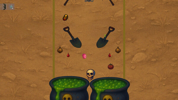 《Bouncy Brain》遊戲截圖，展示大腦碰撞收集多種食材