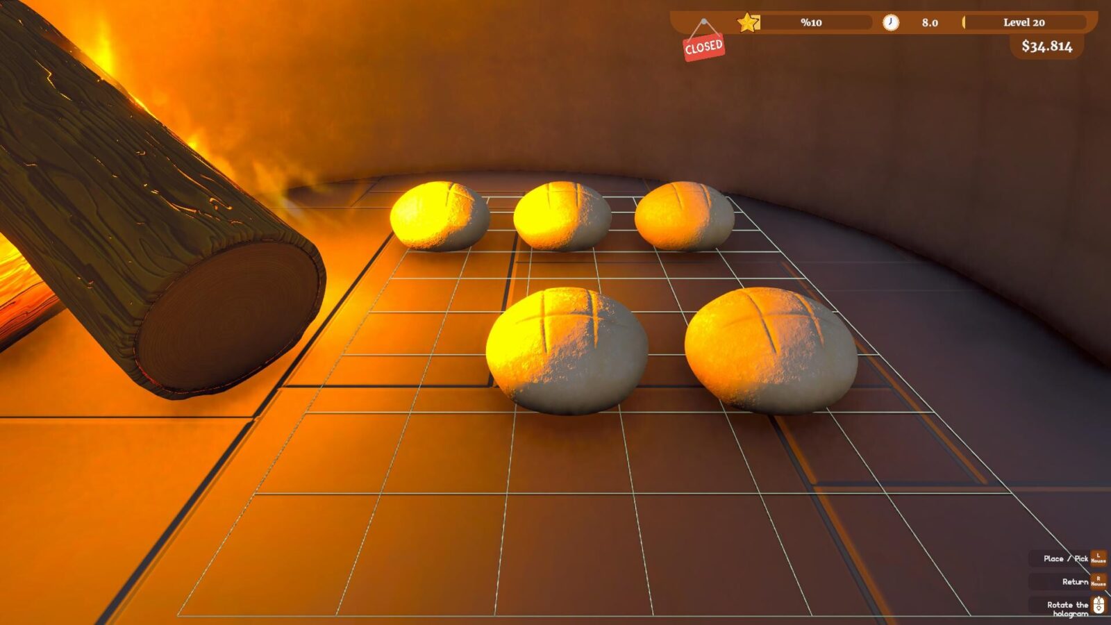 Breezy Bakes Simulator 遊戲截圖,展示烘焙坊內部與製作中的披薩