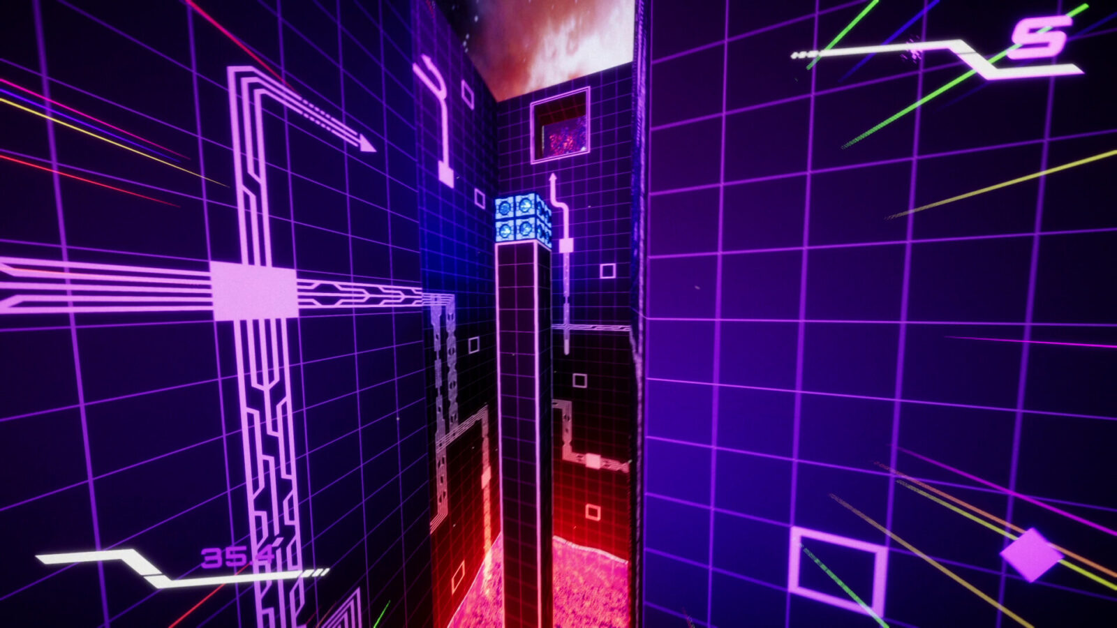 LightQb 遊戲截圖，玩家使用鉤索在巨大空間中擺盪