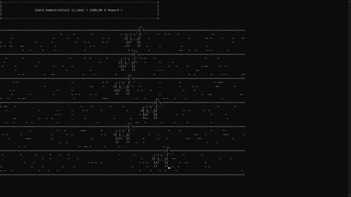 《Horse Manager》比賽進行中的 ASCII 畫面截圖