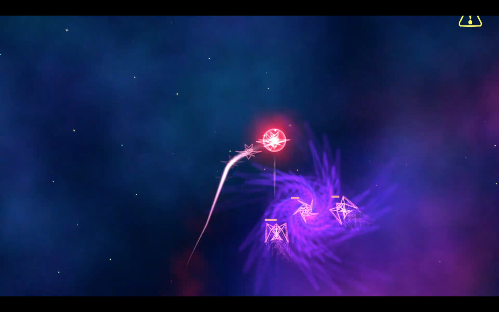 Astrogeo 遊戲截圖，展示頭目戰與華麗的爆炸特效