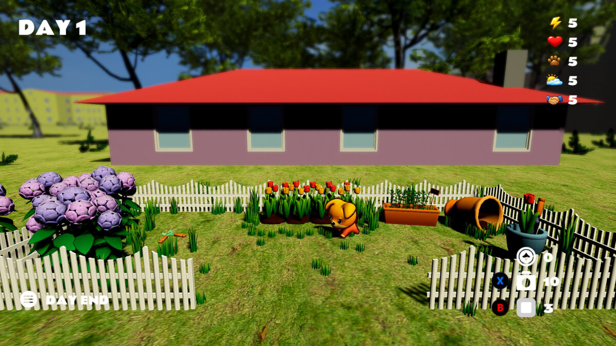 Puppe Yerde 遊戲截圖：小狗在花園中