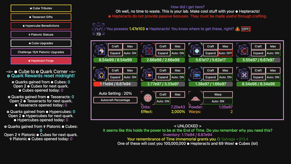 Synergism 遊戲後期複雜系統界面