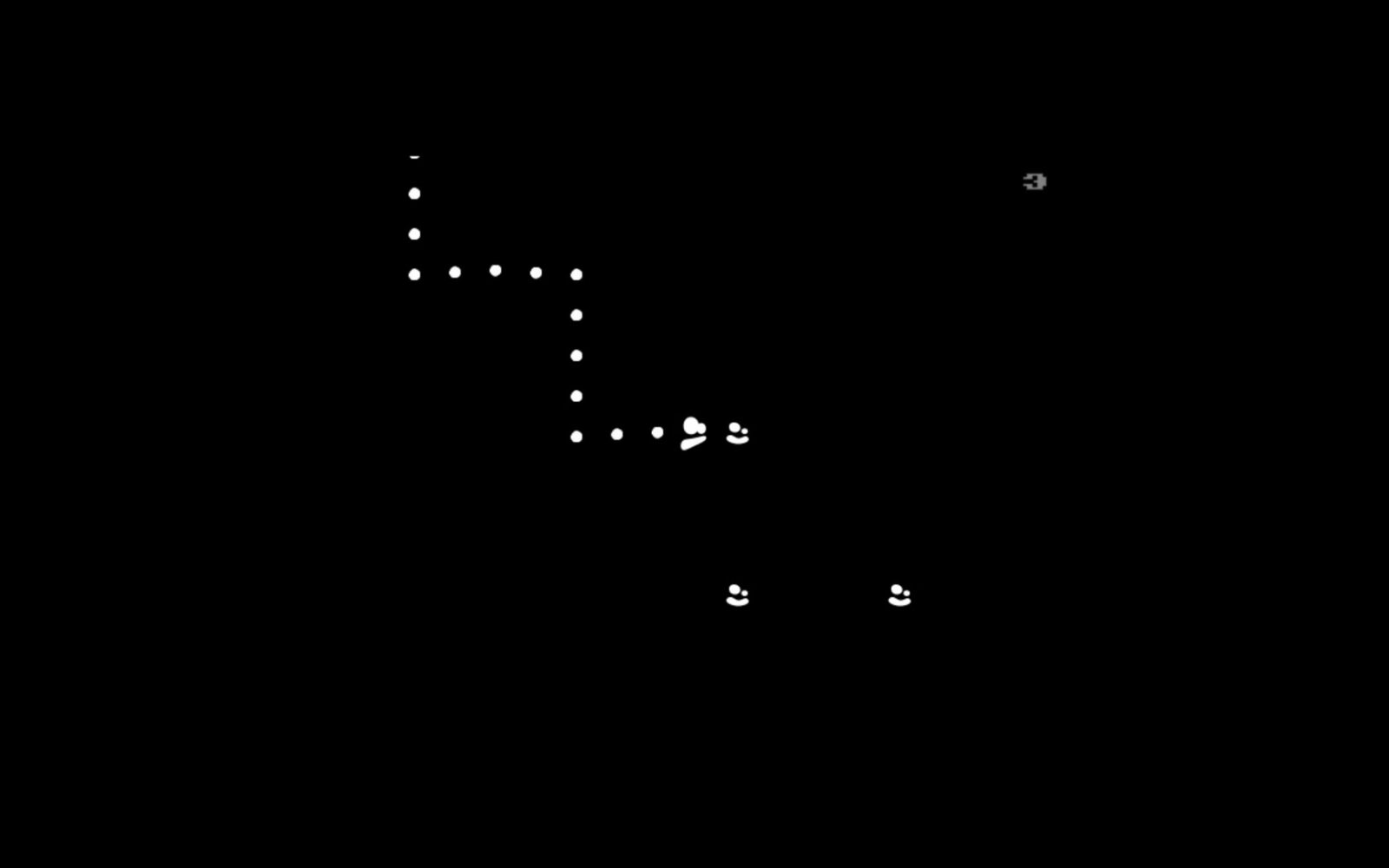 Dude in the Dark 遊戲截圖,近距離展示主角與多個指引笑臉的互動情境