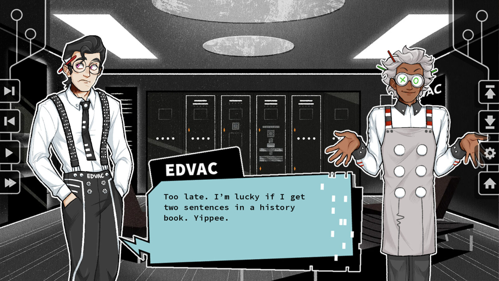 《Mainframe Men》遊戲截圖,呈現不同對話選擇與角色反應