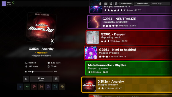 Rhythia 遊戲內回放分析工具畫面,顯示詳細的數據與軌跡分析