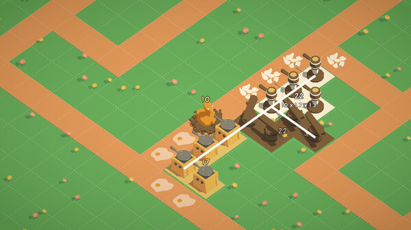 D.U.C.K. 遊戲截圖三,展示後期關卡中,密集的防禦塔連線與大量敵人的壯觀場面