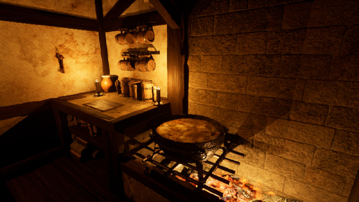 The Last Lodge 遊戲中角色在昏暗光線下的對話場景