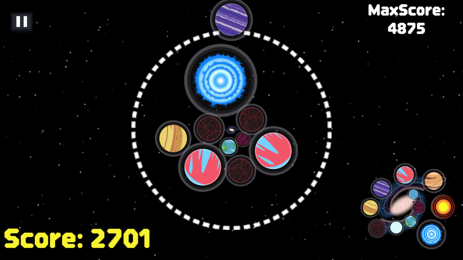 SuperNova 遊戲畫面截圖 - 接近滿盤的挑戰情境