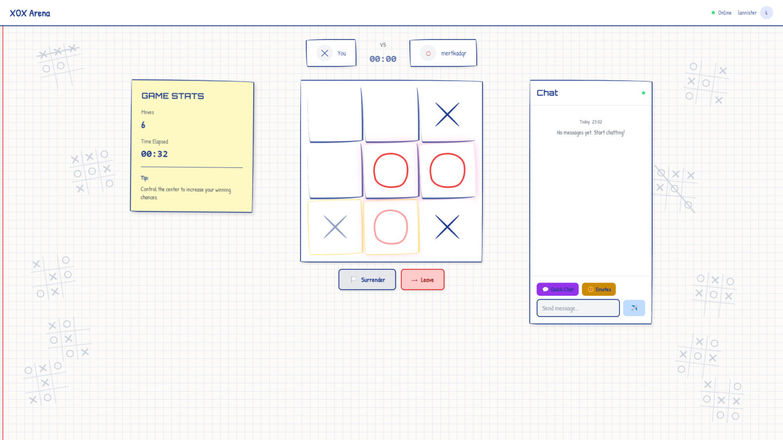Competitive TicTacToe 遊戲實際對戰畫面