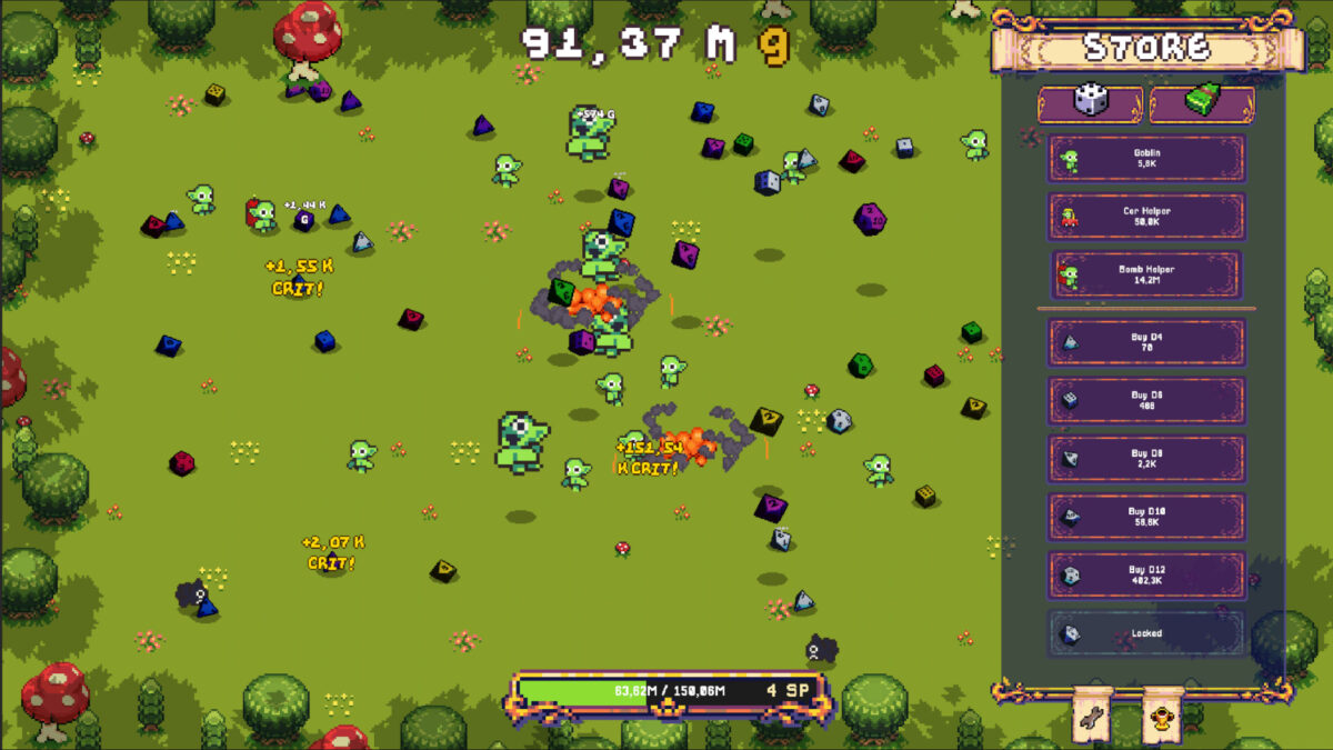 Dice Goblins Clicker 遊戲截圖,展示 prestige 重置與永久升級系統