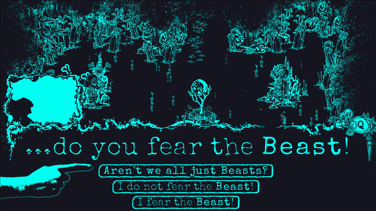 與巨型史萊姆生物對話的場景