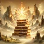 仙俠小說推薦2026精選書單封面意象圖——發光古籍書塔仙山雲海