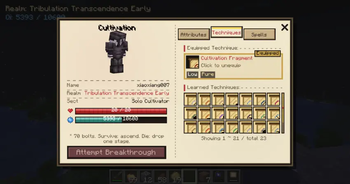 小翔的修仙世界 修煉面板功法標籤，顯示可裝備的 23 種修仙功法