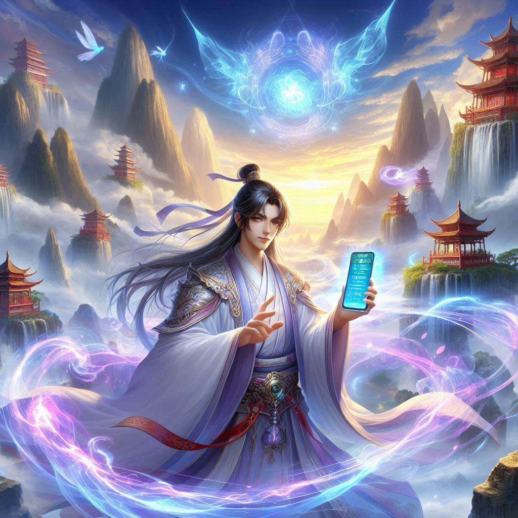 文字修仙手游 AI 生成图：修炼场景意象