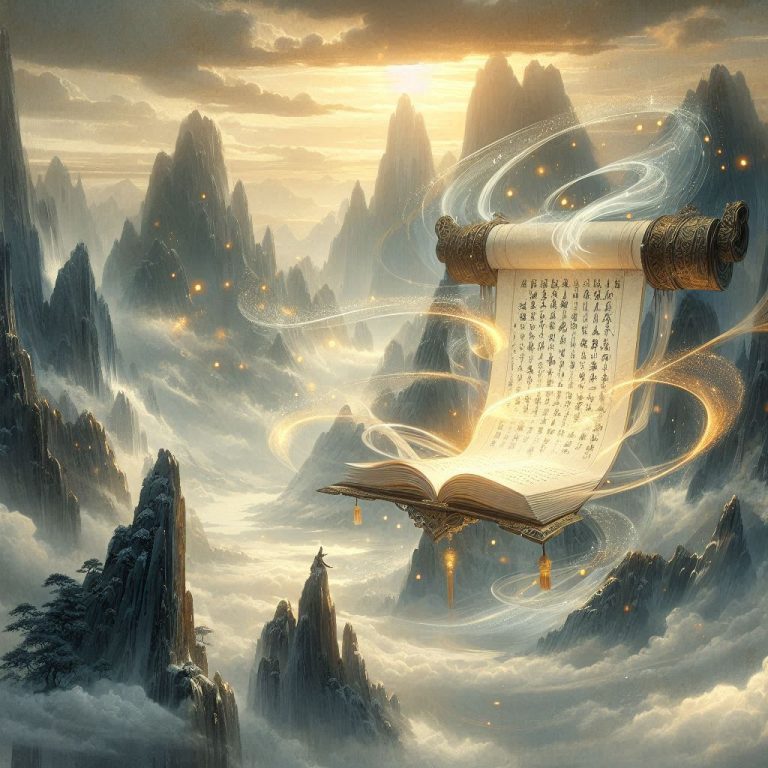 修仙小說推薦封面意象：仙俠書卷飄浮靈氣仙境