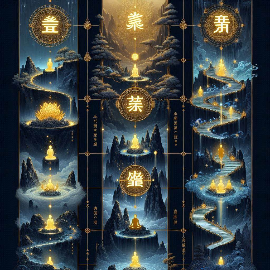 修仙十年下山即無敵 - 仙俠修煉境界階梯示意圖（煉氣期至大乘期九大境界）